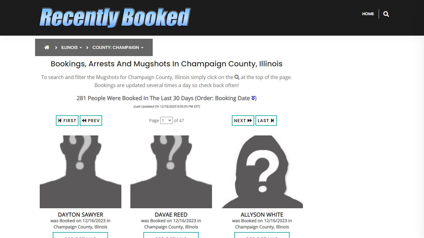 Bookings, Arrests and Mugshots in Champaign County, Illinois